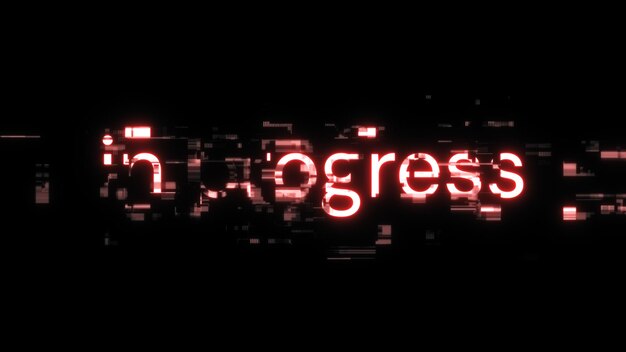 Renderización 3D en progreso de texto con efectos de pantalla de fallas tecnológicas