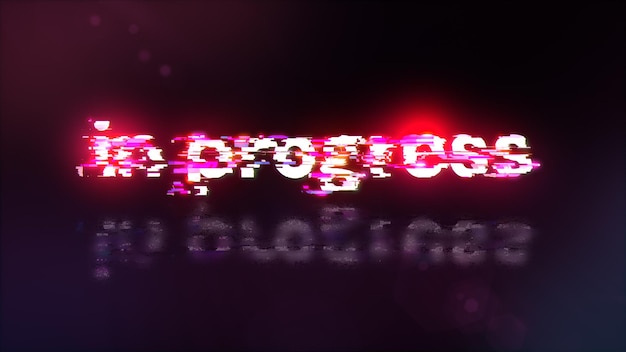 Renderización 3D en progreso de texto con efectos de pantalla de fallas tecnológicas