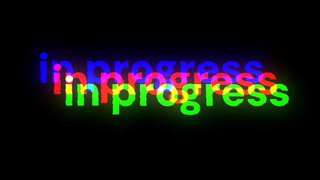 Renderización 3D en progreso de texto con efectos de pantalla de fallas tecnológicas