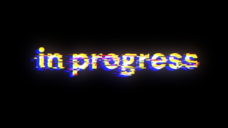 Foto renderización 3d en progreso de texto con efectos de pantalla de fallas tecnológicas