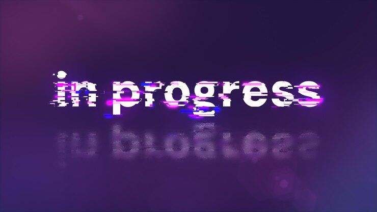 Foto renderización 3d en progreso de texto con efectos de pantalla de fallas tecnológicas