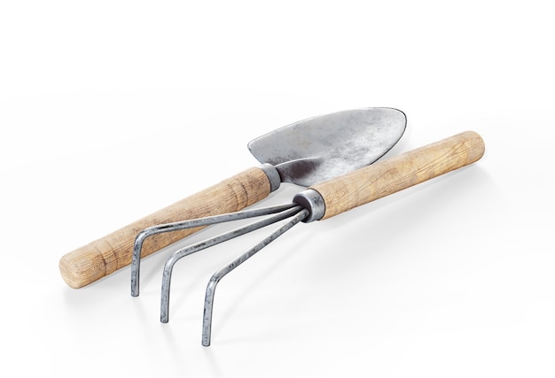 Foto renderización 3d realista de las herramientas de jardín