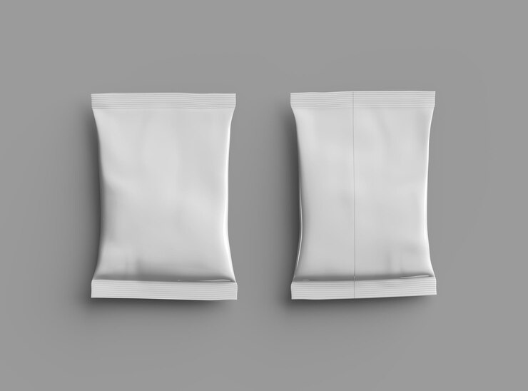 Renderización 3D realista de un pequeño paquete de alimentos, bocadillos, galletas, cacahuetes y dulces en un fondo claro