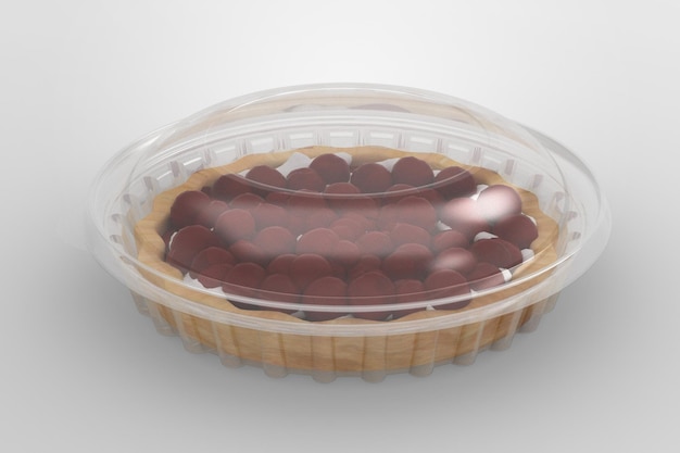 Foto renderización 3d de un recipiente de pastel transparente vacío aislado sobre un fondo blanco adecuado para un proyecto de diseño