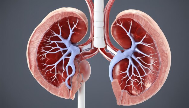 Foto renderización en 3d de riñones humanos con sistema vascular