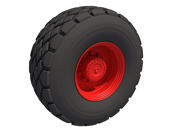 Renderización 3D de la rueda del camión en fondo blanco