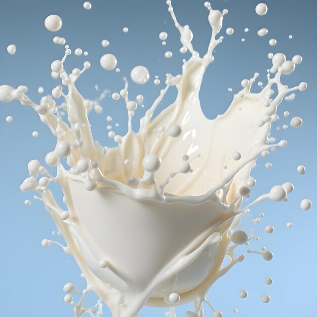 Renderización en 3D de salpicaduras de leche para publicidad