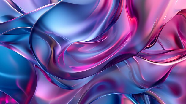 Foto renderización 3d de seda o vidrio brillante rosa y azul ondas de arte fluídico moderno