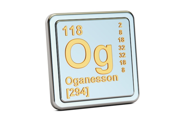 Foto renderización 3d del signo del elemento químico oganesson og