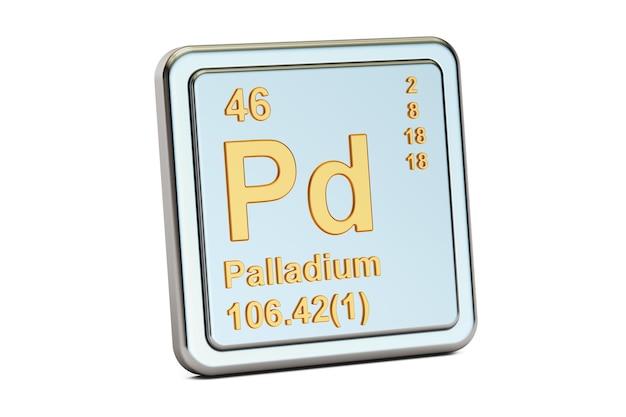 Renderización 3D del signo del elemento químico paladio Pd