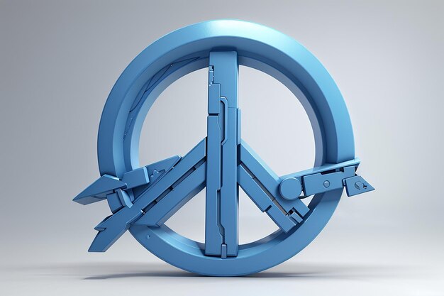 Renderización 3D del signo de paz azul sobre fondo blanco concepto de no guerra dejar de luchar Ilustración de renderización 3D estilo de dibujos animados