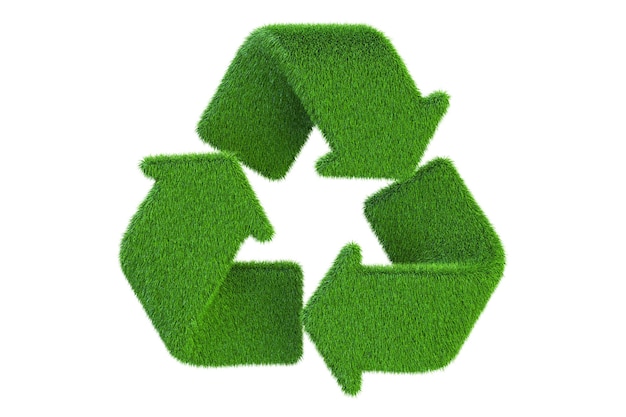 Foto renderización 3d del símbolo de reciclaje de hierba