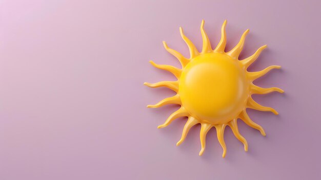 Renderización 3D de un sol amarillo sobre un fondo rosado El sol es simple con curvas suaves y una superficie brillante y brillante