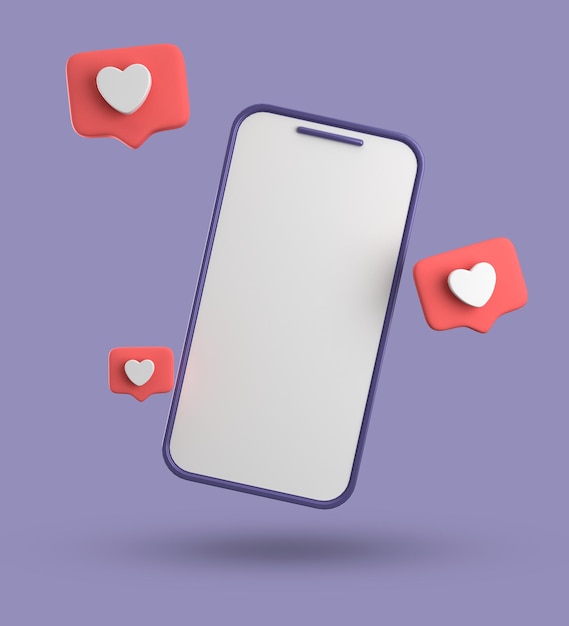 Renderización 3D de spartphone y burbuja de habla chat 3D pastel con conjunto de iconos de símbolos