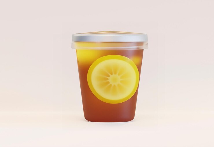 Renderización en 3D de una taza de té con limón