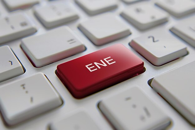 Renderización 3D del teclado de la computadora con el botón de entrada tecla roja