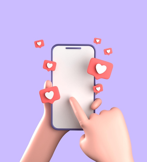 Renderización 3D de un teléfono inteligente con la mano 3D pastel teléfono inteligente con adornos conjunto de iconos