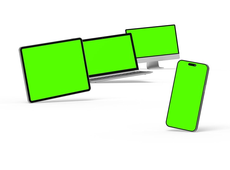 Foto renderización 3d de teléfonos inteligentes y tabletas portátiles de escritorio en un fondo claro