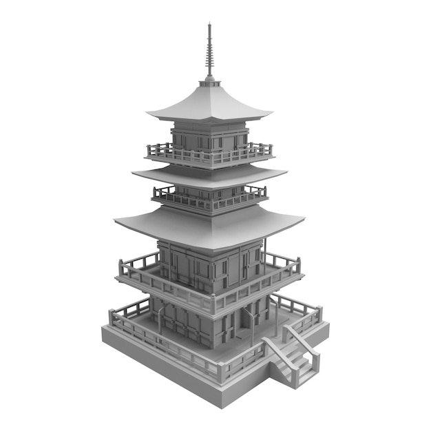 Renderización 3D del templo chino sobre un fondo blanco