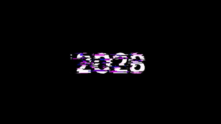 Foto renderización 3d de texto 2028 con efectos de pantalla de fallas tecnológicas