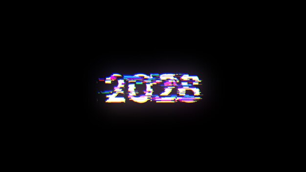 Renderización 3D de texto 2028 con efectos de pantalla de fallas tecnológicas