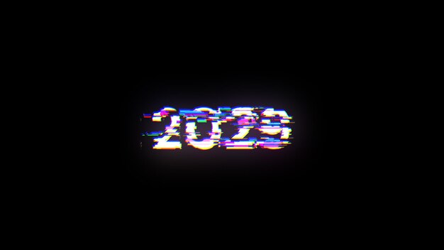 Renderización 3D de texto 2029 con efectos de pantalla de fallas tecnológicas
