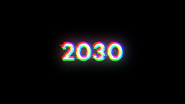 Renderización 3D de texto 2030 con efectos de pantalla de fallas tecnológicas