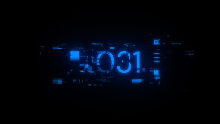 Foto renderización 3d de texto 2031 con efectos de pantalla de fallas tecnológicas
