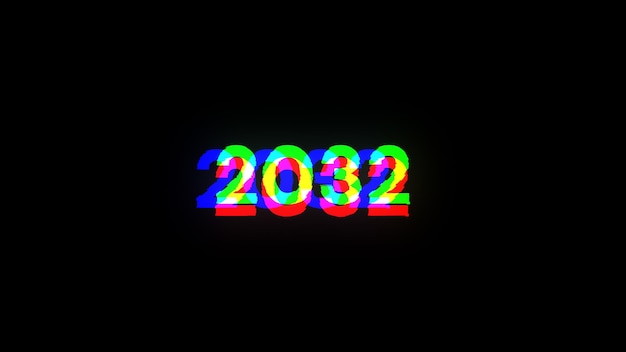 Renderización 3D de texto 2032 con efectos de pantalla de fallas tecnológicas