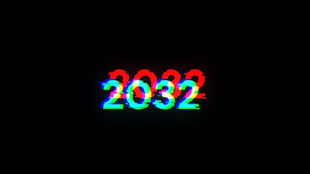 Renderización 3D de texto 2032 con efectos de pantalla de fallas tecnológicas