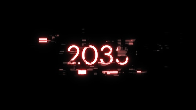 Foto renderización 3d de texto 2033 con efectos de pantalla de fallas tecnológicas