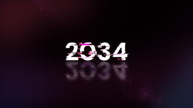 Renderización 3D de texto 2034 con efectos de pantalla de fallas tecnológicas