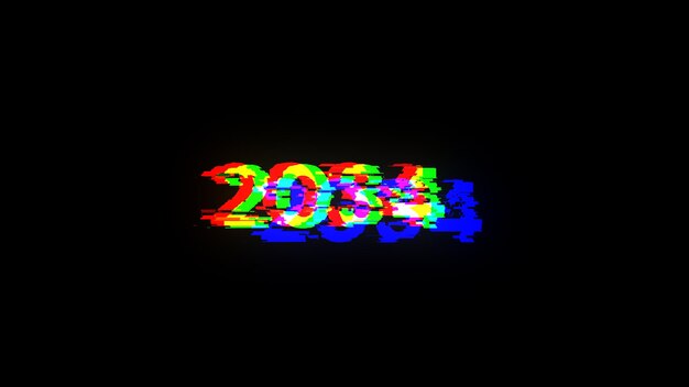 Renderización 3D de texto 2034 con efectos de pantalla de fallas tecnológicas