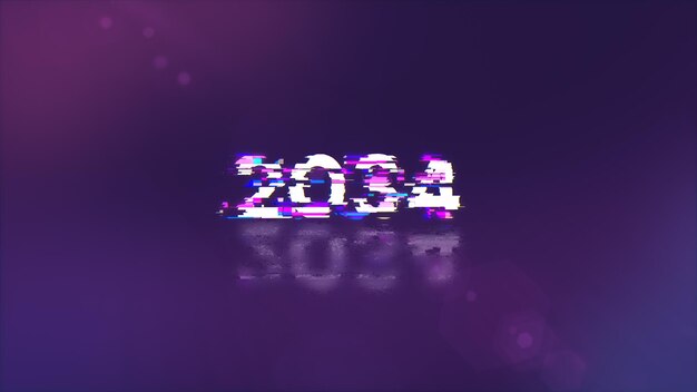 Renderización 3D de texto 2034 con efectos de pantalla de fallas tecnológicas