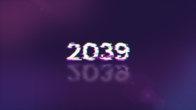 Renderización 3D de texto 2039 con efectos de pantalla de fallas tecnológicas