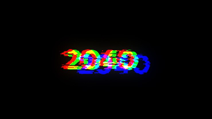 Foto renderización 3d de texto 2040 con efectos de pantalla de fallas tecnológicas