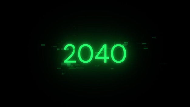 Renderización 3D de texto 2040 con efectos de pantalla de fallas tecnológicas