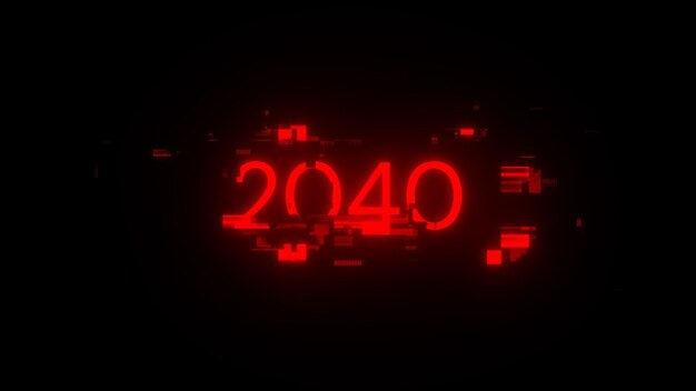 Renderización 3D de texto 2040 con efectos de pantalla de fallas tecnológicas