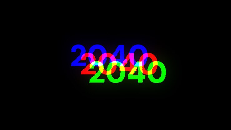 Foto renderización 3d de texto 2040 con efectos de pantalla de fallas tecnológicas