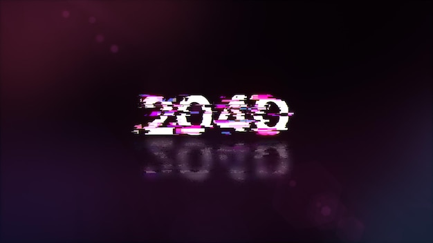 Renderización 3D de texto 2040 con efectos de pantalla de fallas tecnológicas