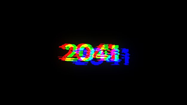 Renderización 3D de texto 2041 con efectos de pantalla de fallas tecnológicas