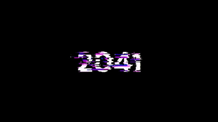Foto renderización 3d de texto 2041 con efectos de pantalla de fallas tecnológicas