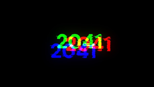 Renderización 3D de texto 2041 con efectos de pantalla de fallas tecnológicas
