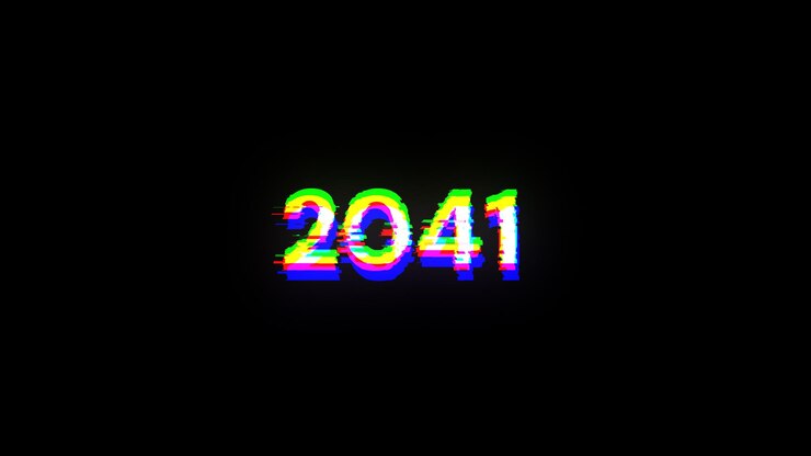 Foto renderización 3d de texto 2041 con efectos de pantalla de fallas tecnológicas