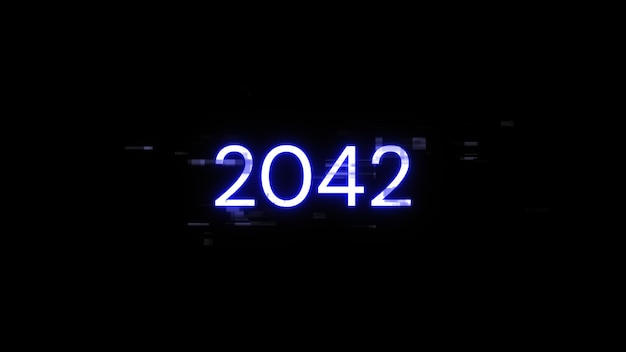 Renderización 3D de texto 2042 con efectos de pantalla de fallas tecnológicas