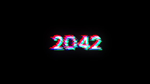 Renderización 3D de texto 2042 con efectos de pantalla de fallas tecnológicas
