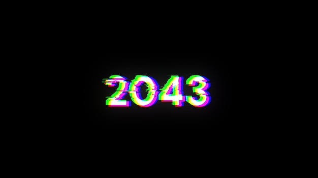 Renderización 3D de texto 2043 con efectos de pantalla de fallas tecnológicas