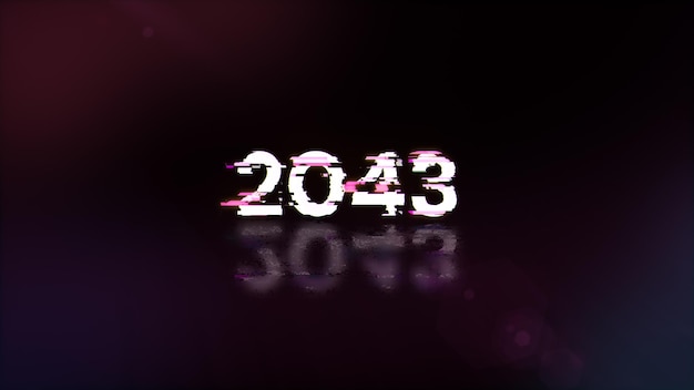 Renderización 3D de texto 2043 con efectos de pantalla de fallas tecnológicas