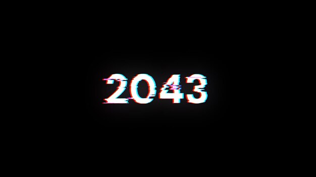 Renderización 3D de texto 2043 con efectos de pantalla de fallas tecnológicas