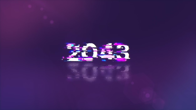 Foto renderización 3d de texto 2043 con efectos de pantalla de fallas tecnológicas